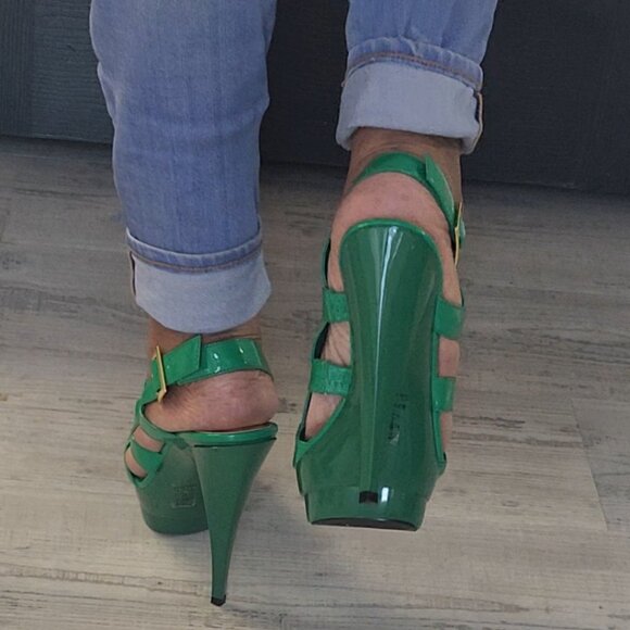 True Green Platform Open Toe Heels Size 7.5 - Picture 5 of 7